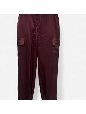 Aritzia Babaton Refined Satin Cargo Pant - in Burgundy/Maroon color
